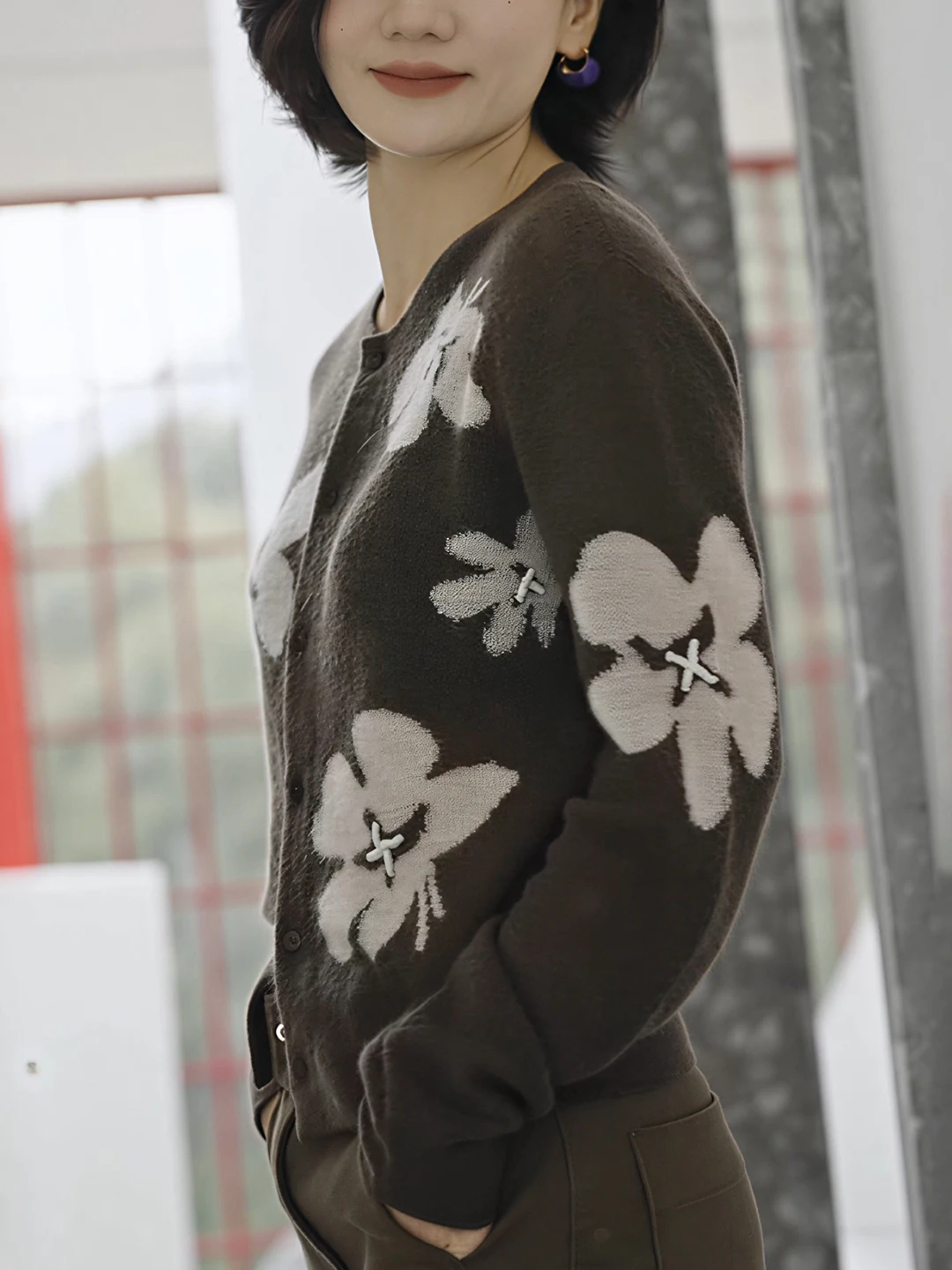 

Retro Coffee Print Long Sve Knitted Open Cardigan Warm Faionable Women's Autumn Winter New Sle Casual Commute Sle