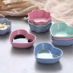 Heart,Flower Shape Appetizer Plates Smooth Edge Wheat Straw+PP Material Kitchen Supplies Mini Bowls Tableware Seasoning Dish