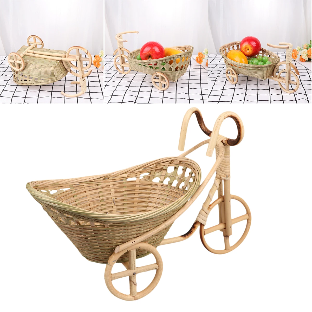 

Bamboo Fruit Basket Bread Serving Snack Manual and Vegetable Woven Wooden Baskets for Food