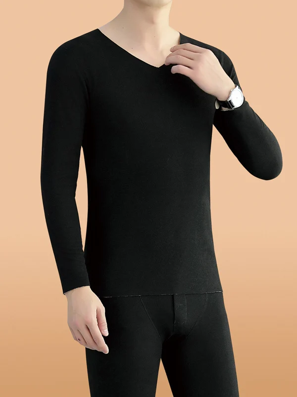 

Комплект термобелья для мужчин: осенне-зимний, с V-образным вырезом, бесшовный, облегающий базовый слой, с длинным рукавом, из смеси полиэстера и спандекса