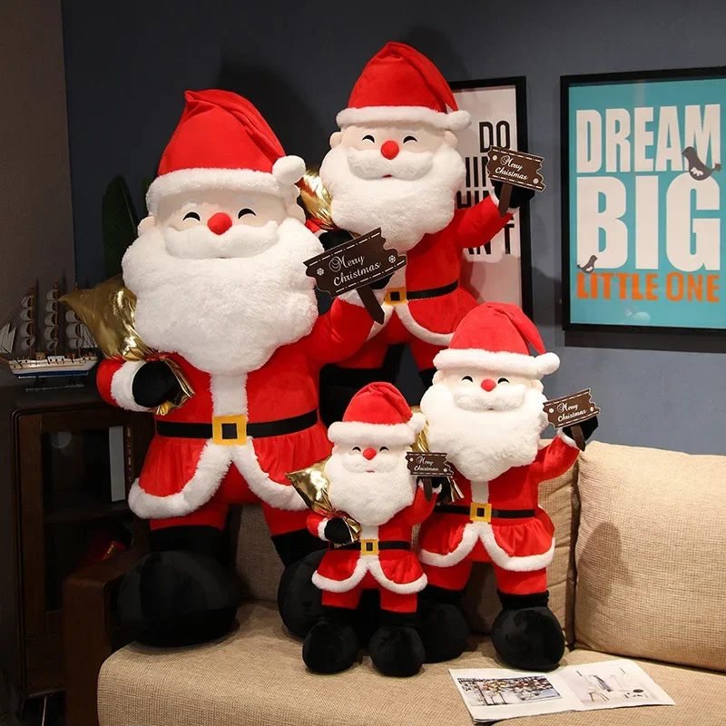 Large size Plush toy Kawaii Santa Claus with Gold Backpack Stuffed Animal Christmas Toy for Kids Birthday Xmas Gift Decor Toy
