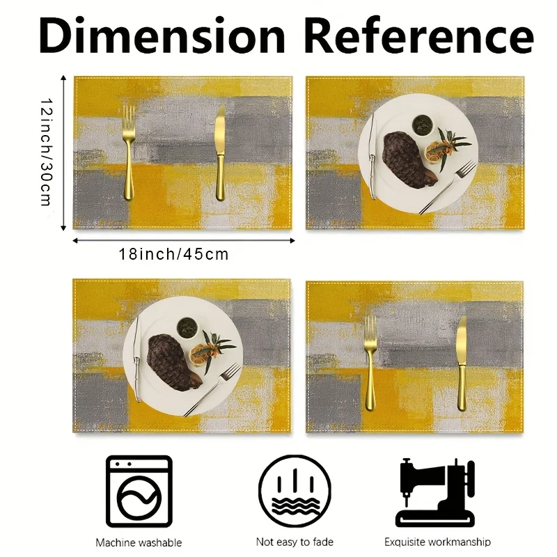 VIKAMA Yellow Gray Abstract Oil Painting Placemat, Geometric Ins Style Heat Resistant Table Mat view 2