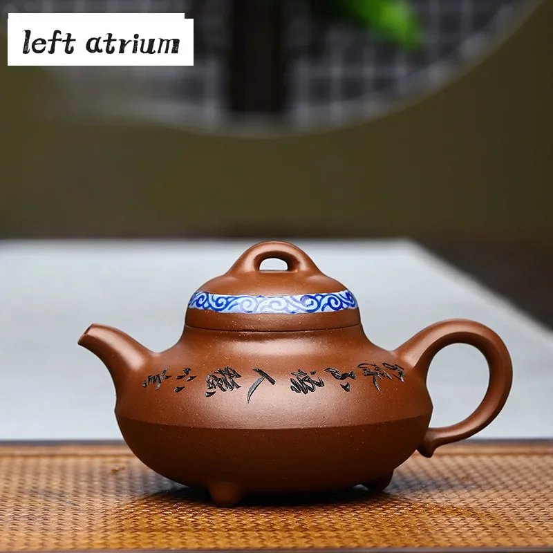 310ml Retro Yixing Purple Clay Teapot Handmade Tripodia Pot Raw Ore Red Downhill Mud Kettle With Filter Zisha Teaset Craft Gift