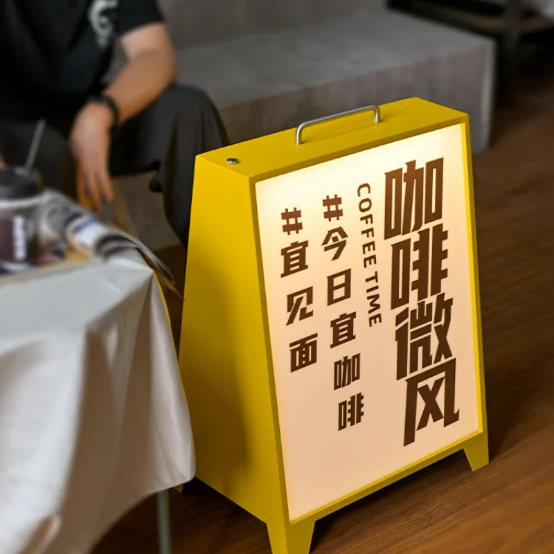 Outdoor waterproof floor standing light box with 3-color luminous charging movable billboard, vertical stall light board