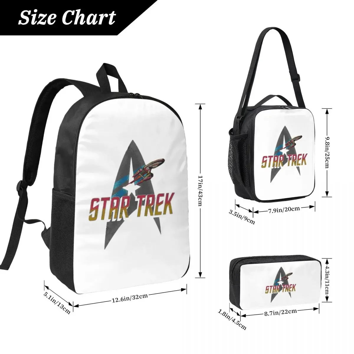 Star Treks Science Fiction TV Series Backpack BookBag School Bag Computer Shoulder Bags 3ps Insulated Lunch Bag Pencil Case