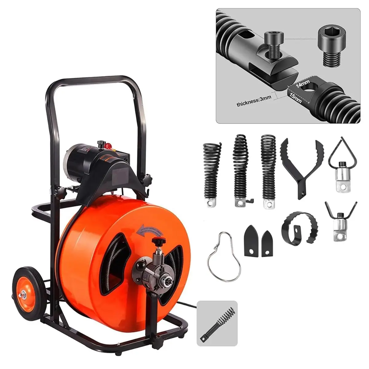 A013  Drill Attachment,Cutter and Auger Set,Used in 50-100FT AC Drain Cleaning Machine,for 5/16 to 3/4 Inch