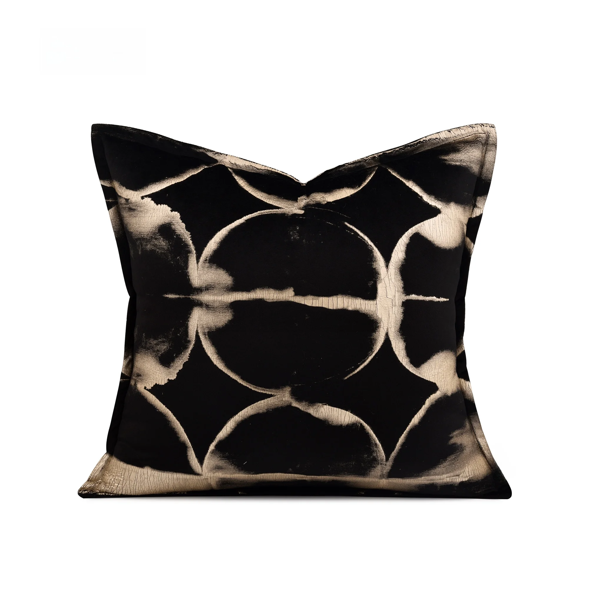 

Элитный чехол для подушки на диван/изголовье кровати из бархата с абстрактным круговым узором в черно-золотых тонах, термо-золото, для демонстрационных залов