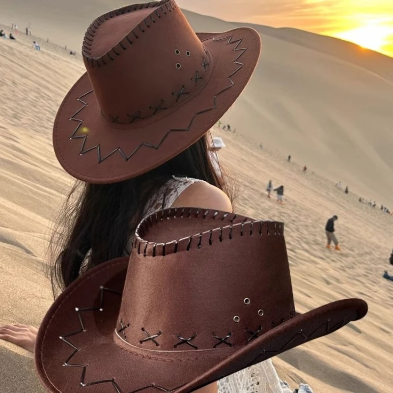 

Western Cowboy Style Desert Travel Hat Punk Outdoor Visor Knight Hat Spring And Autumn Large Brim Sunscreen Jazz Hat Men