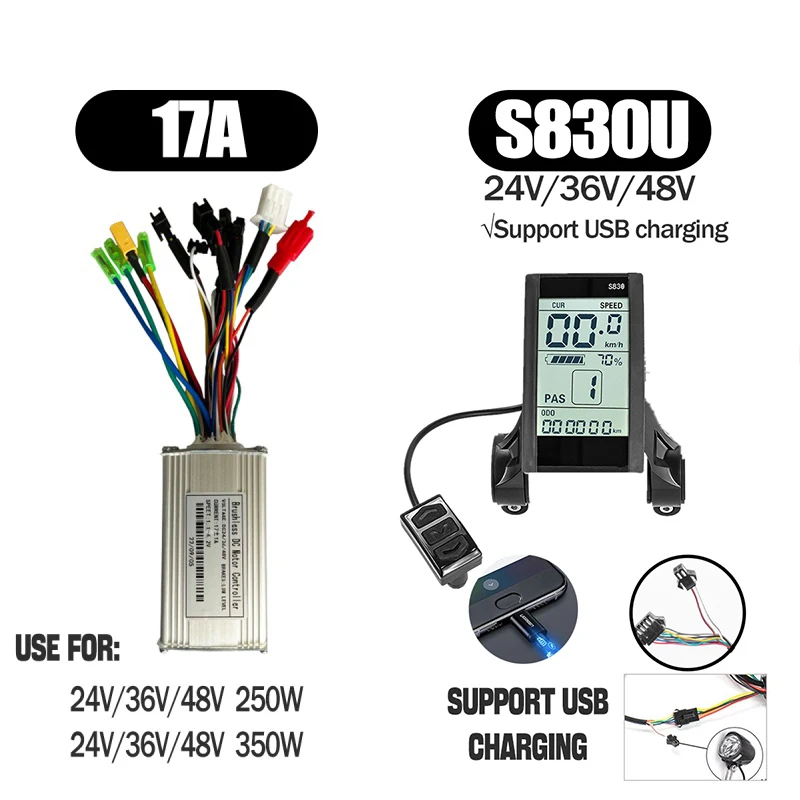 17A Sensorless Ebike Controller for Electric Bike 250W 350W Sine Wave Controller with Display S966 NFC Display V889 Uart2 image 3