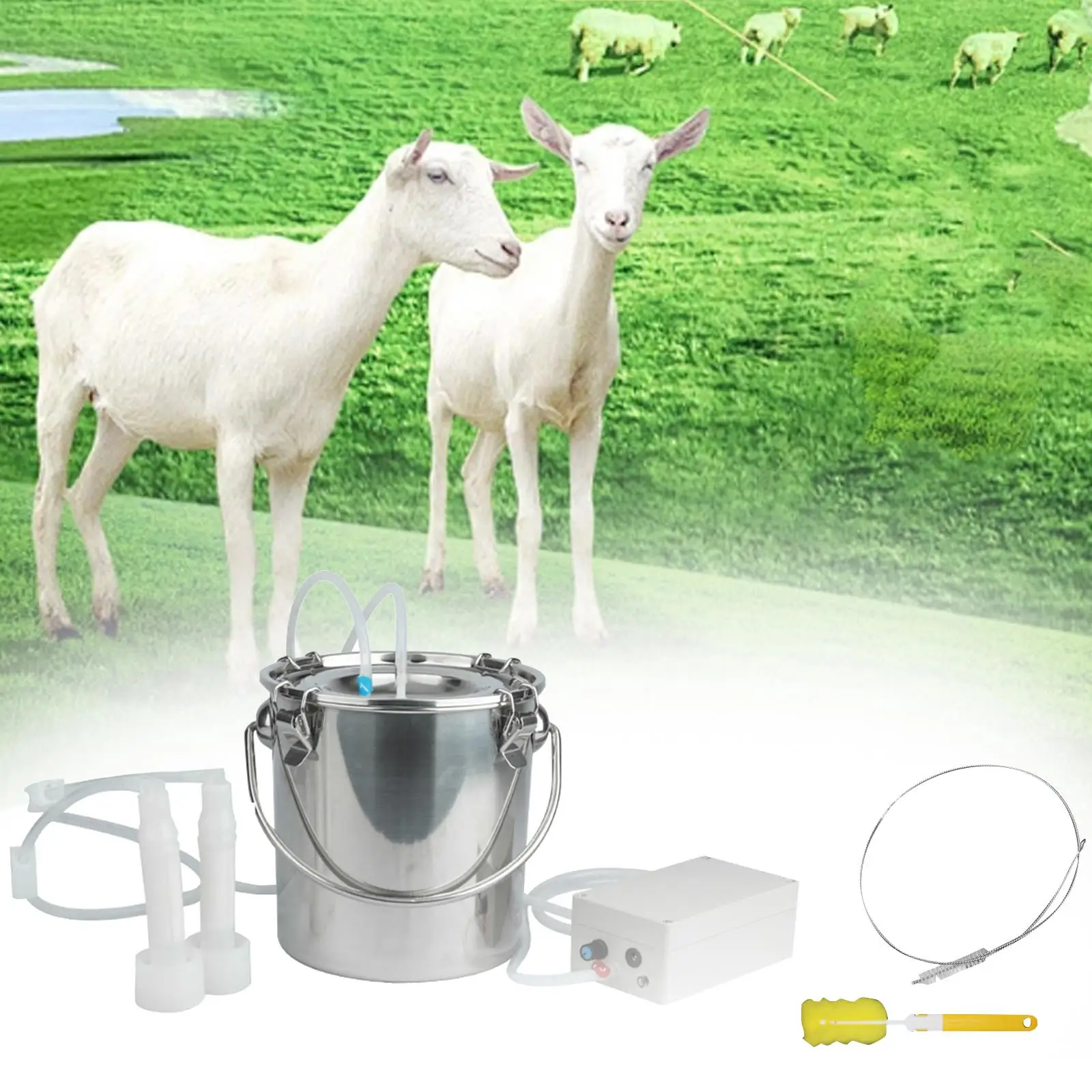 

5 Liters Sheep Goat Milking Machine EU 220V Adapter Lightweight Versatile Accessories for Farm Household Stainless Steel Bucket