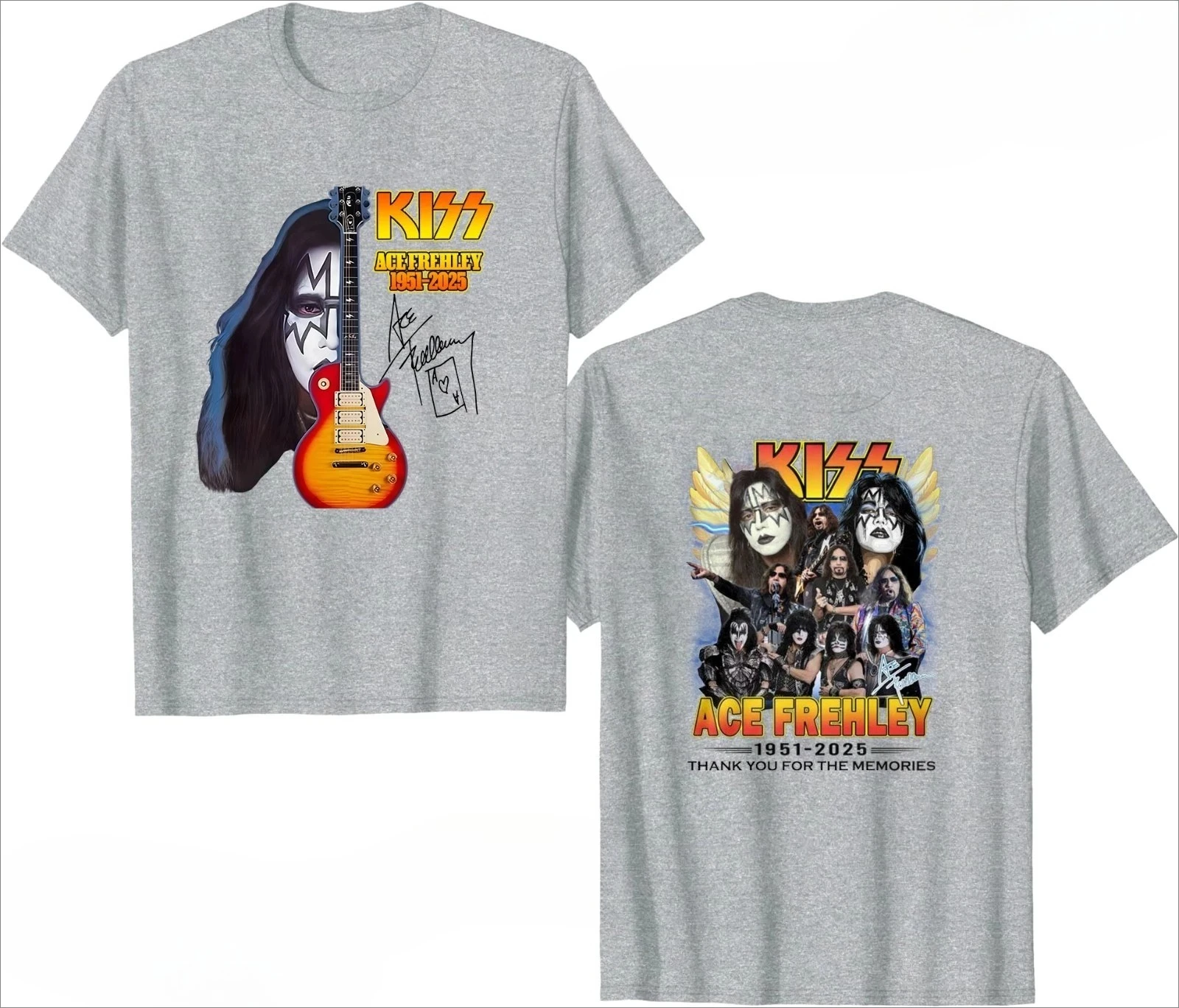 تي شيرت Ace Frehley Legendary 1951-2025 الجديد ذو التوقيع التذكاري متعدد الألوان الفاخرة الراقية لكل من الرجال والنساء قمة Y2k للصيف #4
