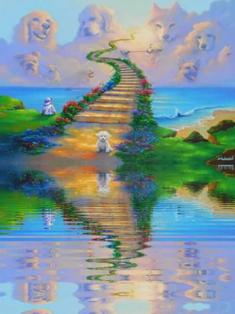 

AB Diamond Cross Embroidery: A Dog Leading to Heaven 5D DIY Diamond Embroidery Water Diamond Painting Diamond Painting 2024