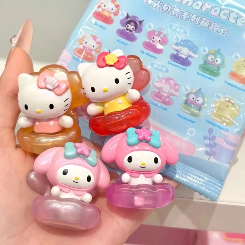 Sanrio Hello Kitty Cartoon Pearlescent Shell Series Blind Box Luminous Night Desktop Ornament My Melody Room Decoration Toys