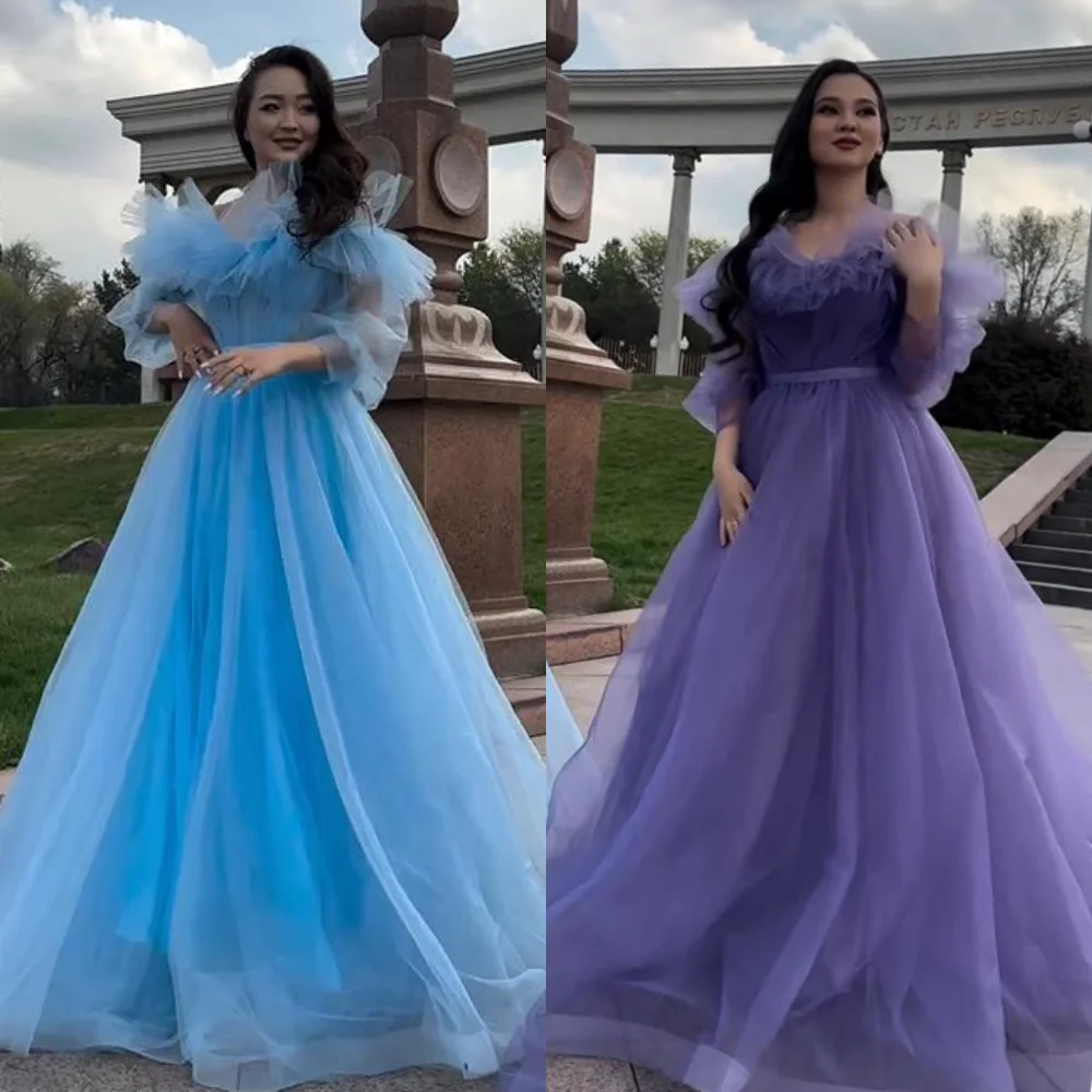 Vestido largo plisado drapeado de Organza para Navidad, vestido de ocasión a medida con hombros descubiertos