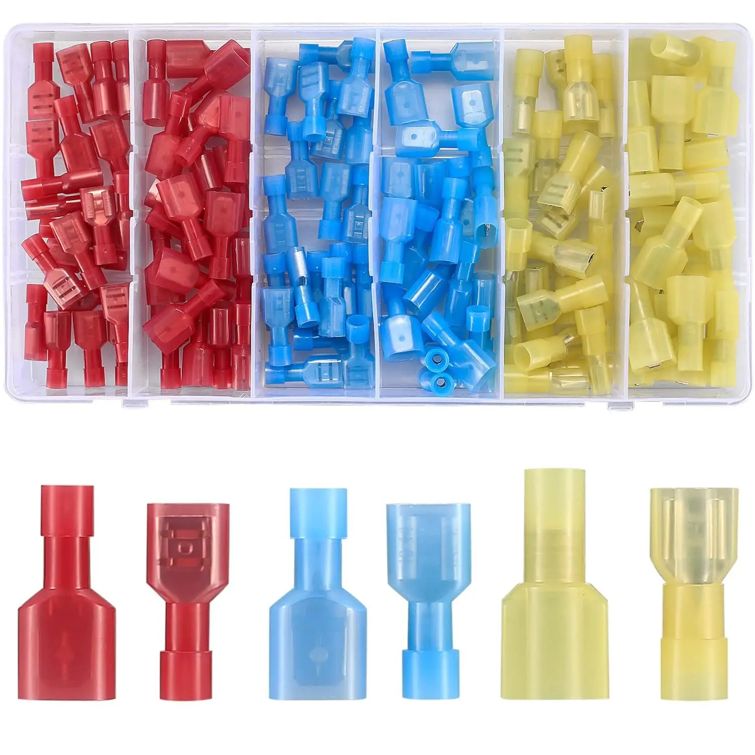110Pcs Nylon Waterproof Wire Connectors, Male Female Quick Splice Butt Terminals with Storage Box