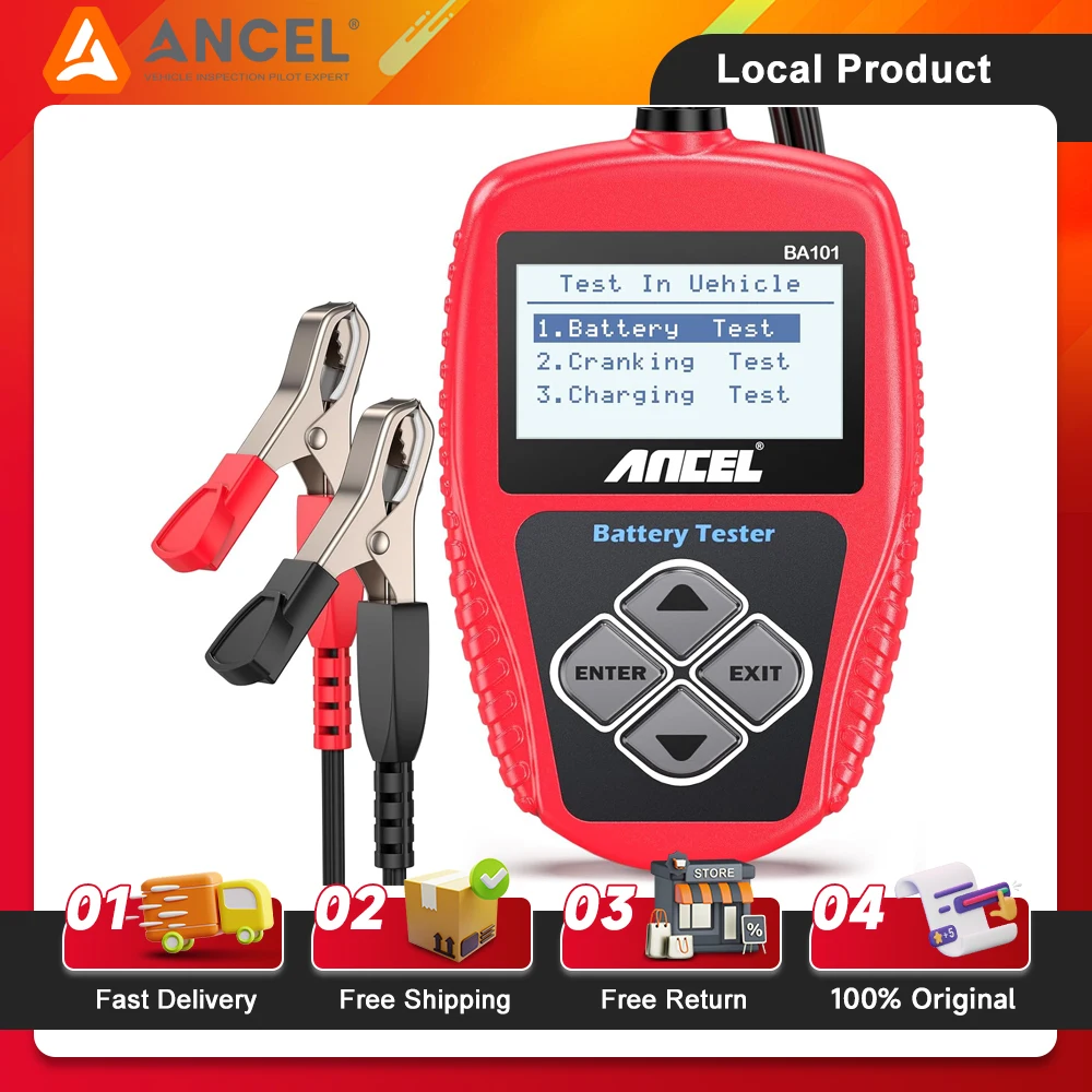 ANCEL BA101 Car Battery Tester 12V Digital Automotive Diagnostic Tool 100-2000 CCA Load Capacity Charging & Cranking Analysis