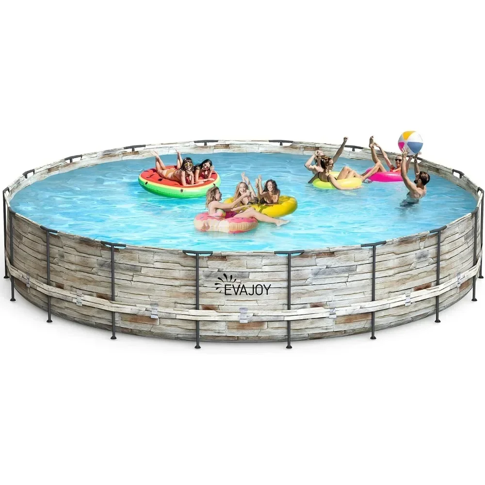 24ft X 52inch Metal Frame Swimming Pool Set, Round Above Ground Pool Set with Sand Filter Pump, Pool Ladder