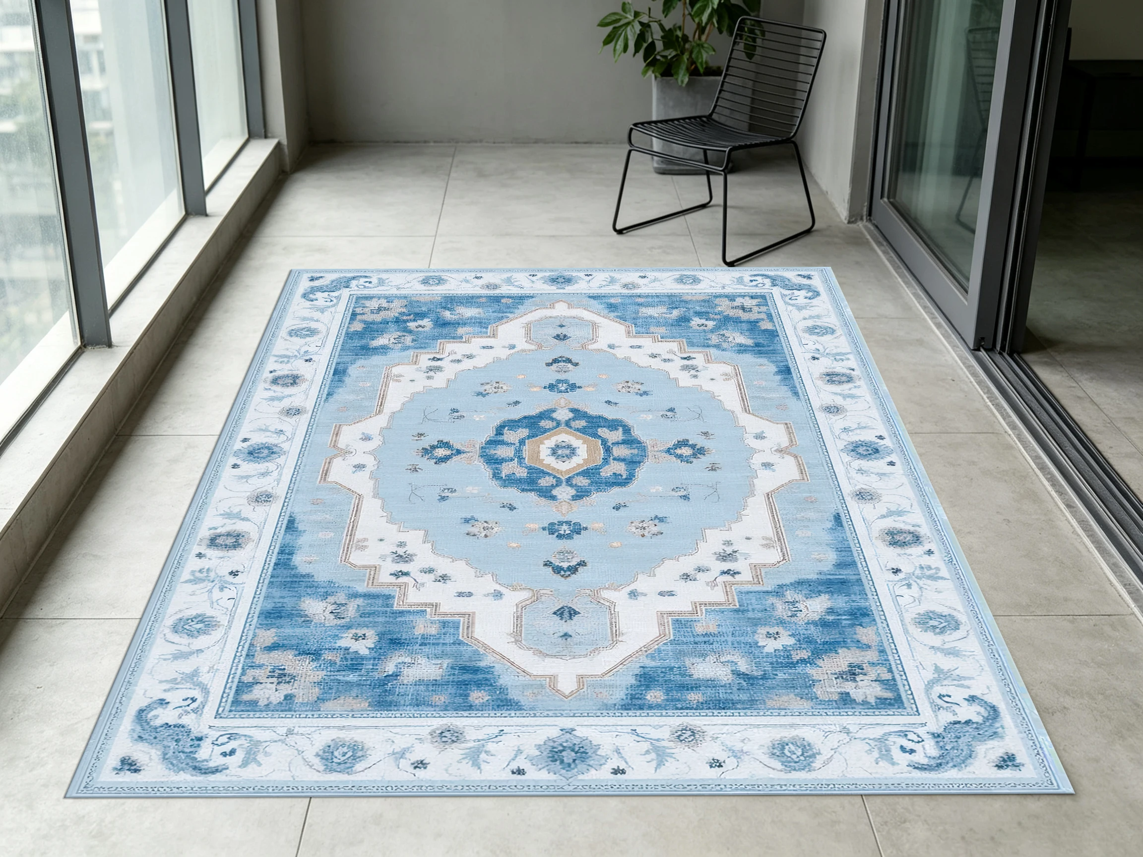 2D Large Rug in Light Beige-Brown with a Retro Persian Pattern, Soft & Skin-Friendly, for Living Room & Bedroom