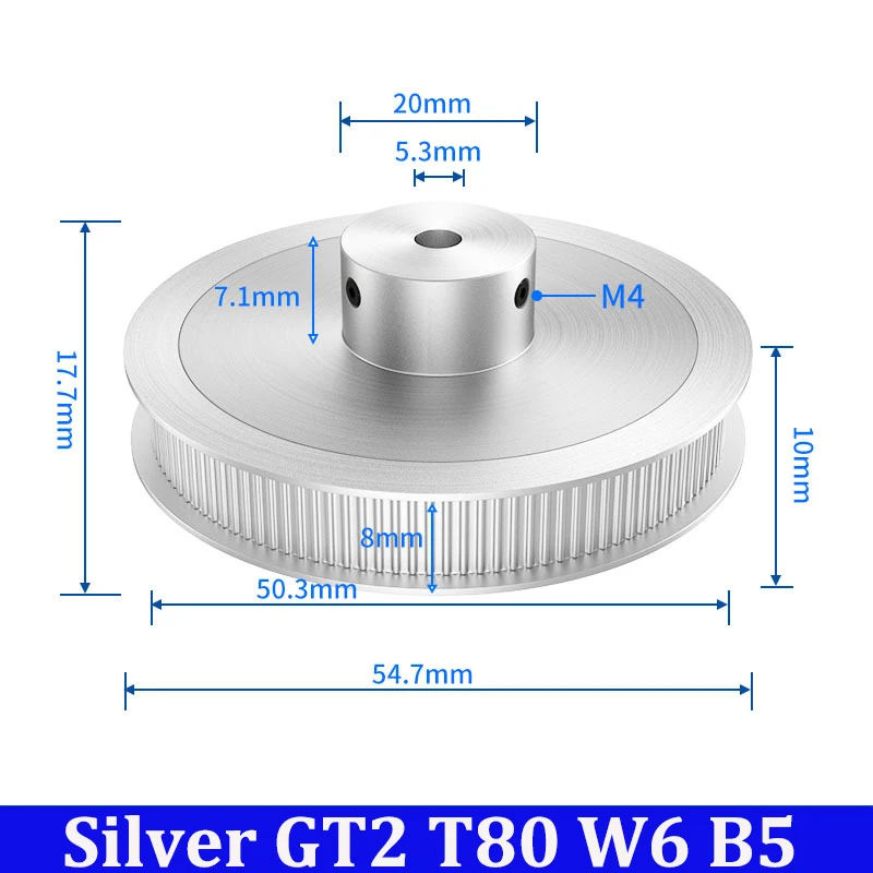 2GT Timing Pulley Aluminum 80 Teeth Bore 5mm Belt Width 6mm GT2 Timing Belt Pully BF Synchronous Wheels Gear For Voron