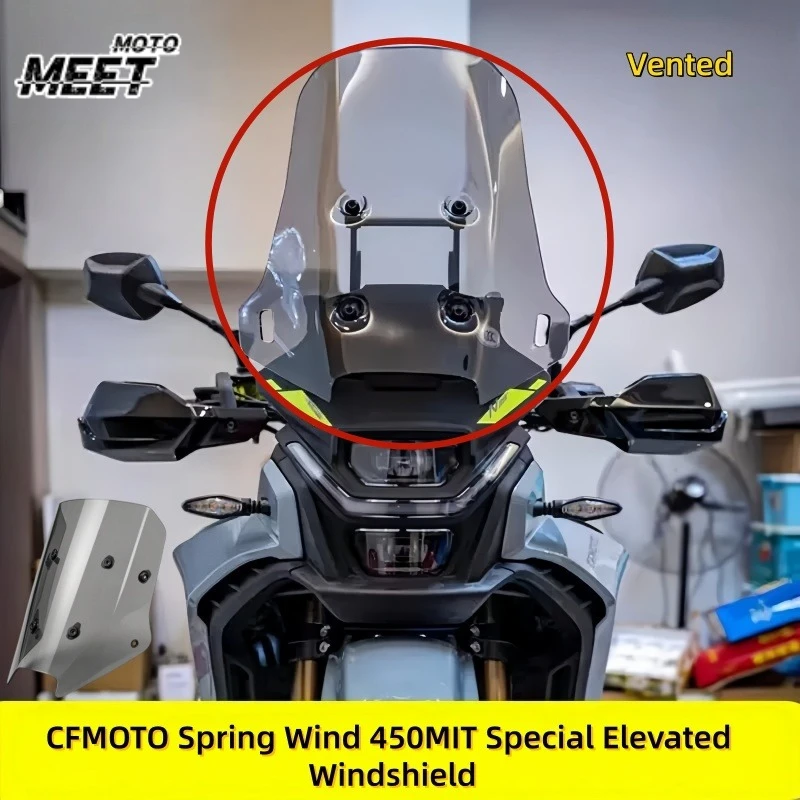 Clear Heightened Touring Windscreen for CFMOTO 450MT, Aftermarket Motorcycle Windshield Mod Accessory for Chest Wind Protection