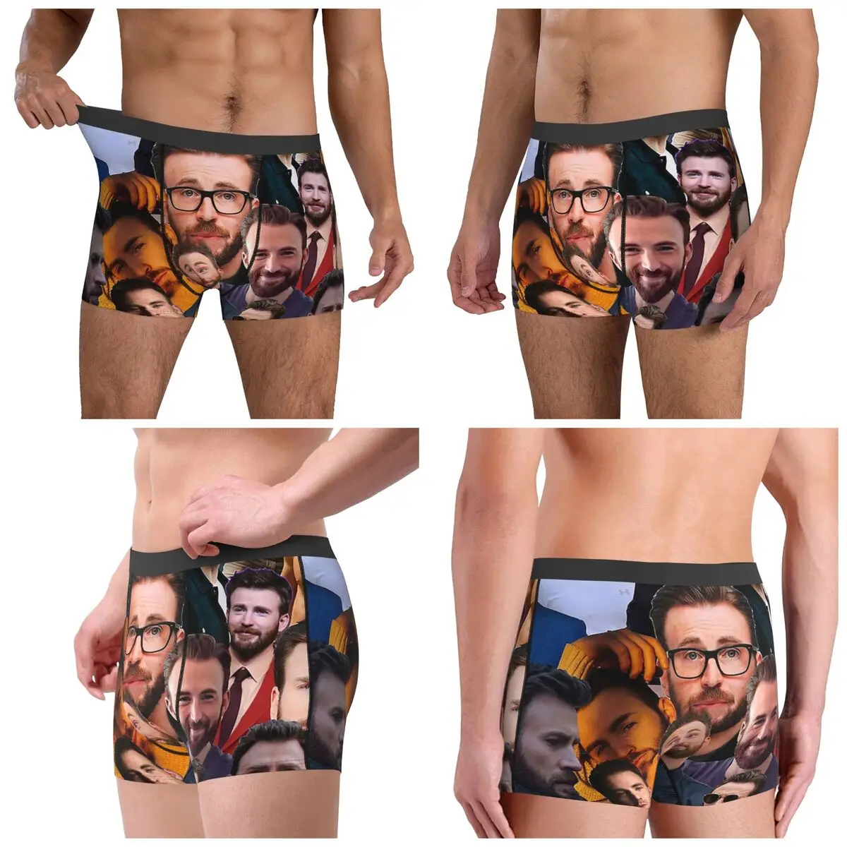 Boxer Underpants Shorts Chris Evans Photo Collage Panties Men's Ventilate Underwear for Homme Man Boyfriend Gift