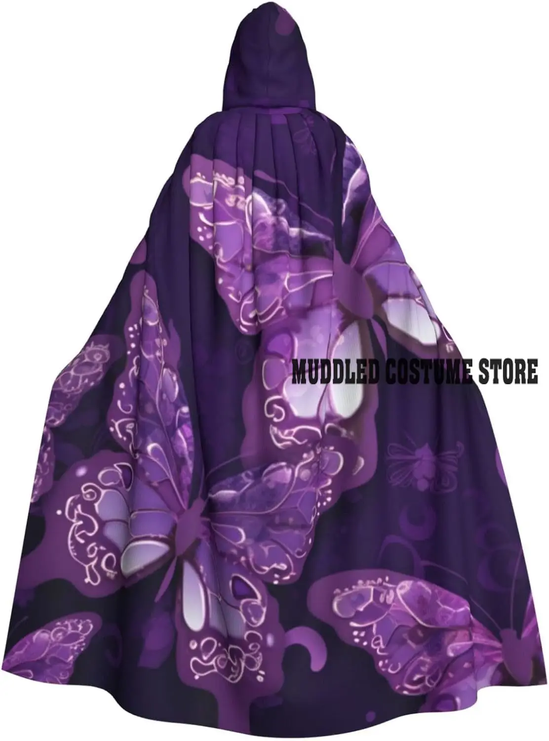 

Hooded Cloak Purple Butterflies Halloween Adult Vampire Witch Wizard Costume for Party Cosplay Cloak Robe