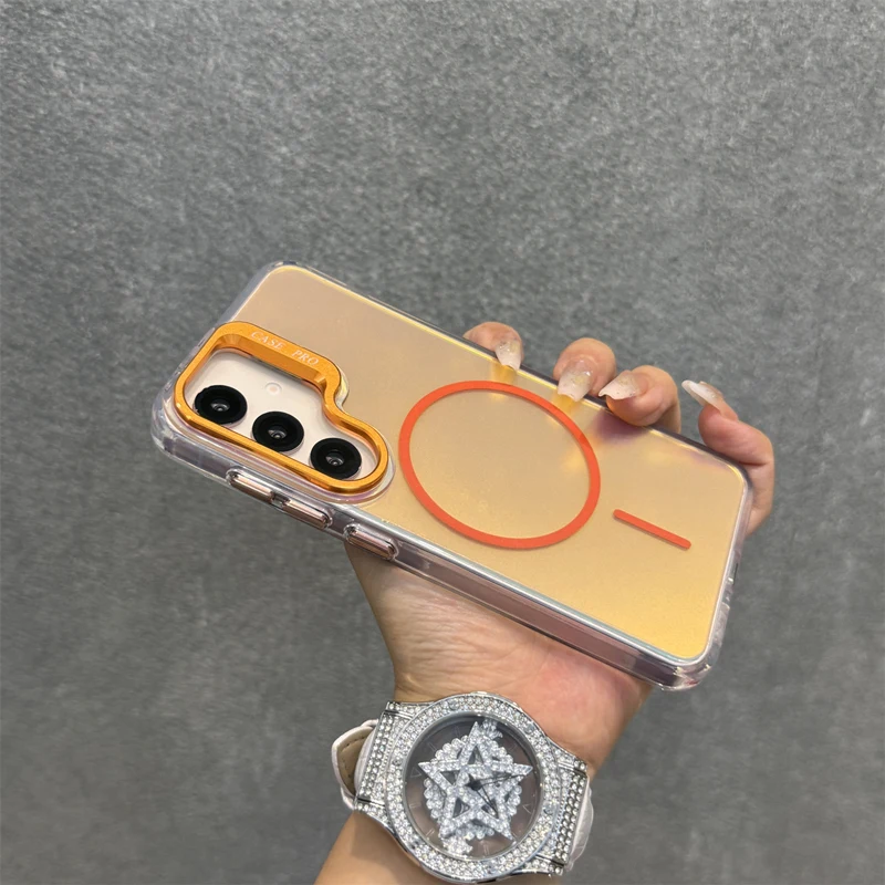 

Metal Lens Bracket MagSafe Phone Case for Samsung Galaxy S25 S25Ultra S24 S23 Magnetic Skin Feel Wireless Charging Hard PC Cover