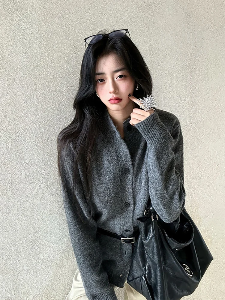 

Deep ey American Sle f High Collar Open Cardigan Sweater Men Women Autumn Winter Casual Loose Knitted Outerwear