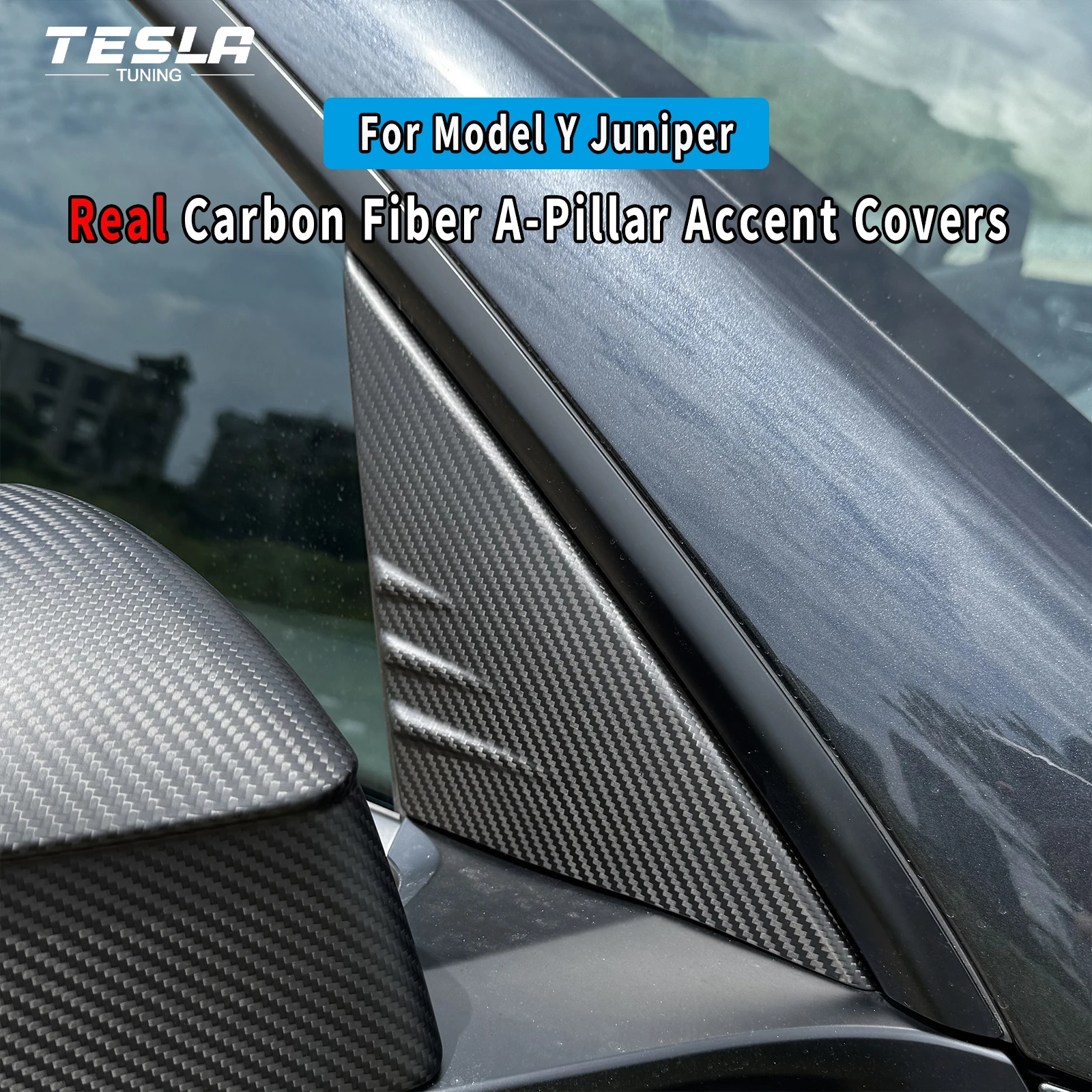 

Для Tesla Model Y Juniper 2021, акцентные чехлы на стойку из настоящего углеродного волокна, настоящие сухие литые наружные детали из углеродного волокна из углеродного волокна