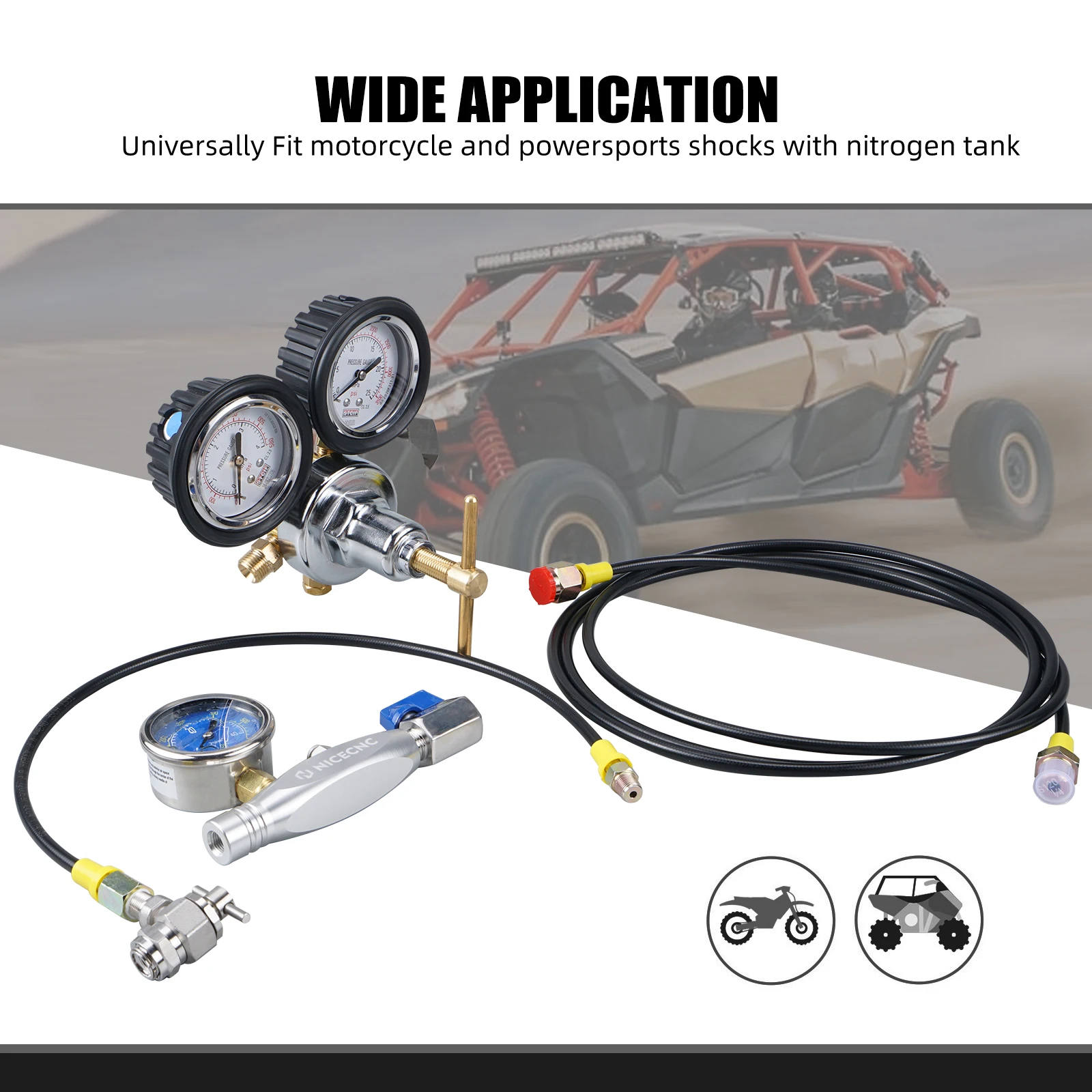 Kit de ferramentas de preenchimento de choque de nitrogênio com regulador de nitrogênio de 600 PSI DIN 477 para KTM Honda Suzuki Kawasaki Yamaha ATV UTV Dirt Bike