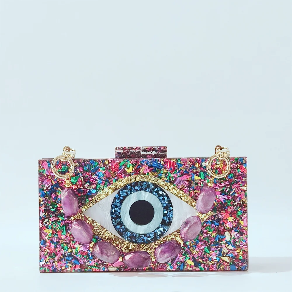 

Eyes Multicolor Box Clutch Glitter Purse Handbags Crossbody Shoulder Acrylic Clutch Purses women Evening Lady Female Flap Bag