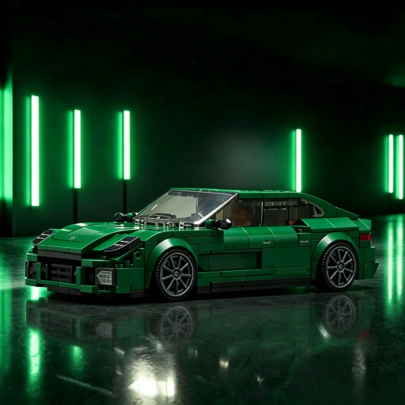 

Vintage Green Sports Car Building Block Model Adult Collectible DIY Assembled Sports Car Desktop Ornament Birthday Gift