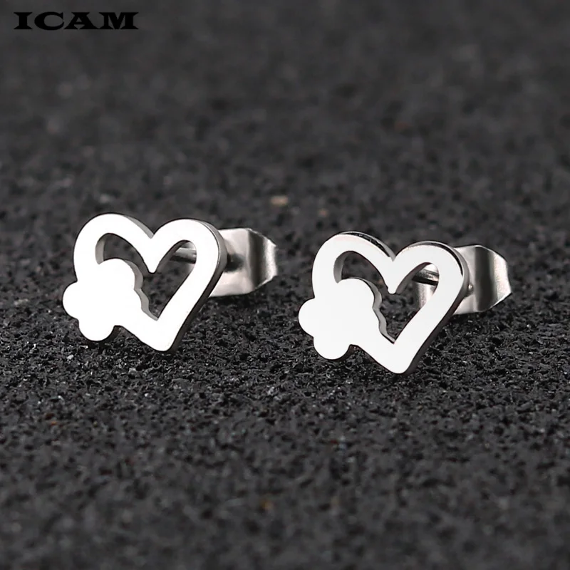 ICAM Lovely Heart Stud Earrings Heart Shape Fashion Stud Earrings Brincos For Girl Present Never Fade