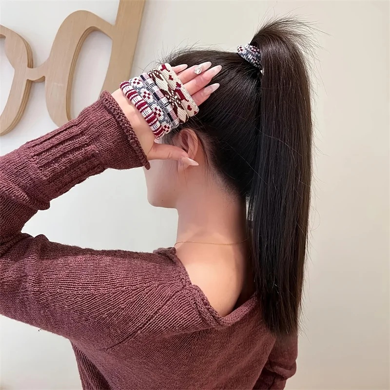 4 Stück böhmische Haargummis für Frauen, weiche elastische Haarbänder, Hahnentrittmuster und Stammesmuster, Haarschmuck, Pferdeschwänze, Dutts und Zöpfe – Detail 6