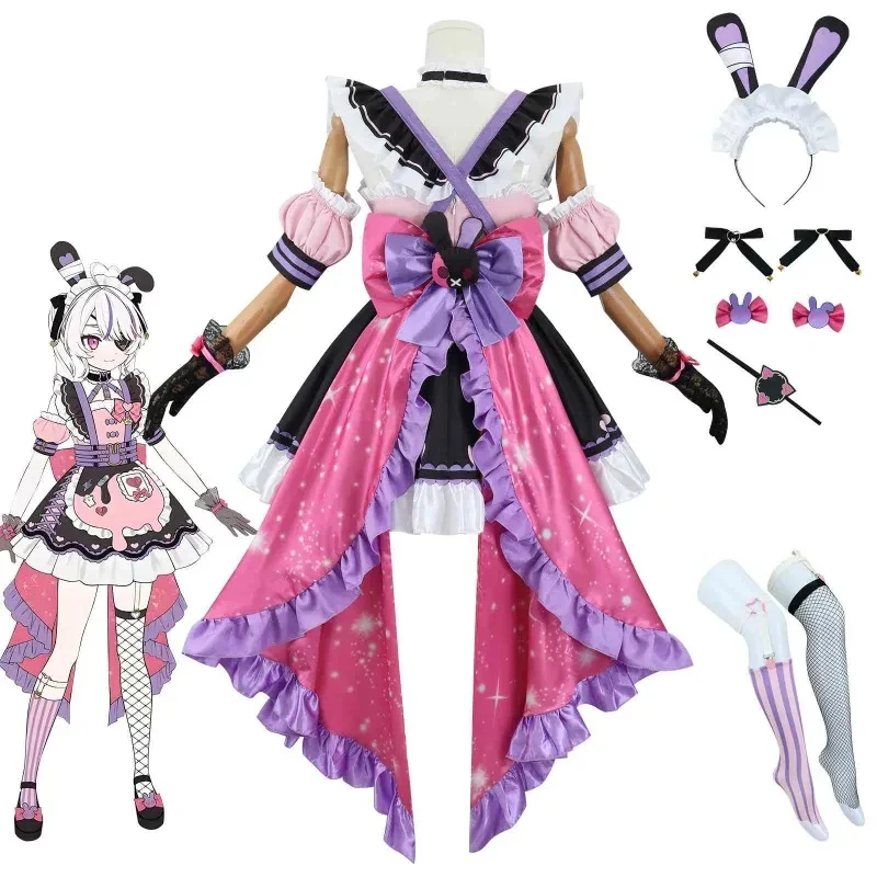 

Maria Marionette 2nd Costume Cosplay NIJISANJI EN ILUNA Full Set Coat Skirt Eyepatch Gloves Bowtie For Women Halloween ,[6jh