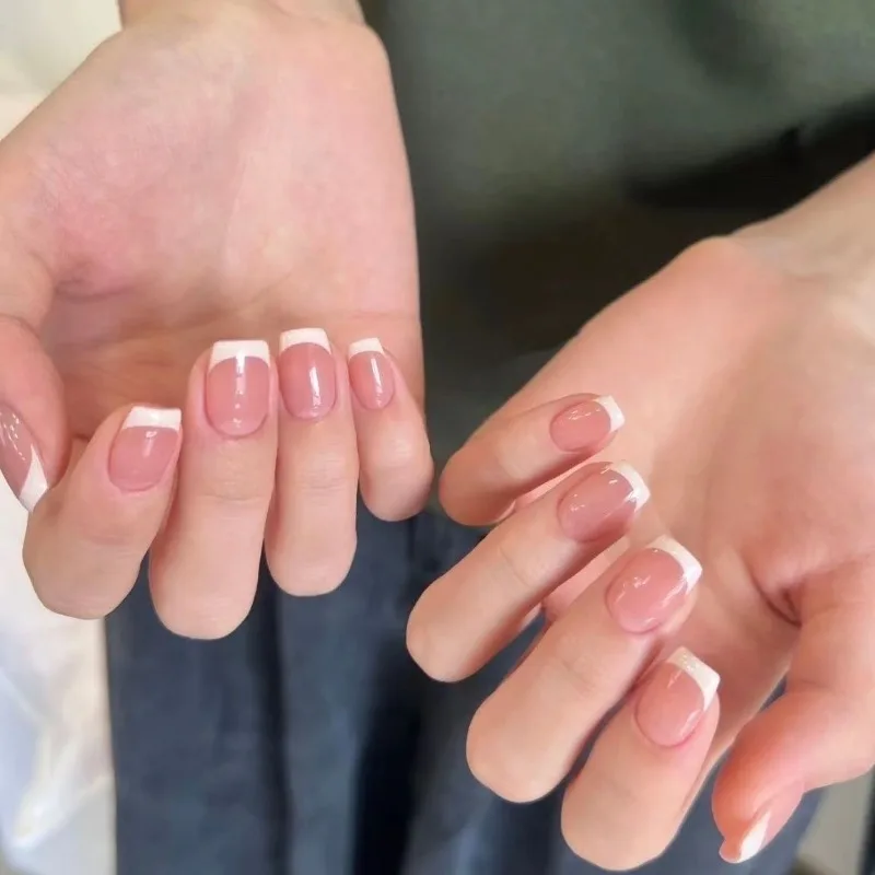 10Pcs Pink Press Nails Semi-finished French Nail Tips Without Sealing Layer Full Cover Fake Nail Can Be Freely DIY at Home