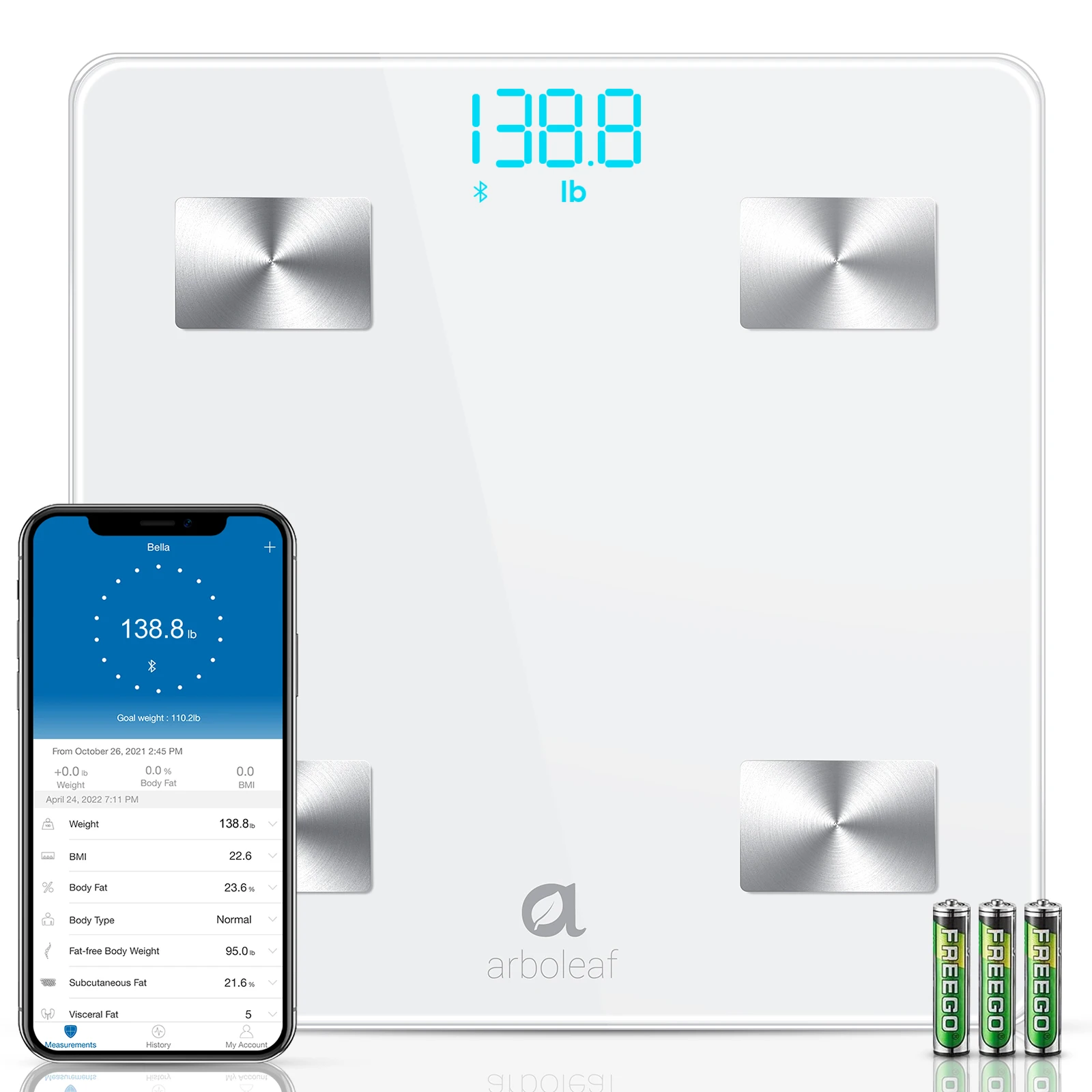 Arboleaf Smart Body Fat Scale Bluetooth Digital Bathroom Scale with 14 Body Composition Metrics, BIA Weight Scale with App, 400lb