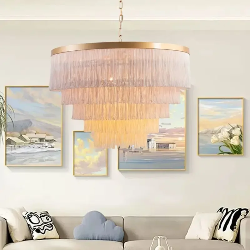 

Nordic Ins Same Style Bedroom Chandelier Handwoven Tassel Pendant Light for Living Room Princess Room