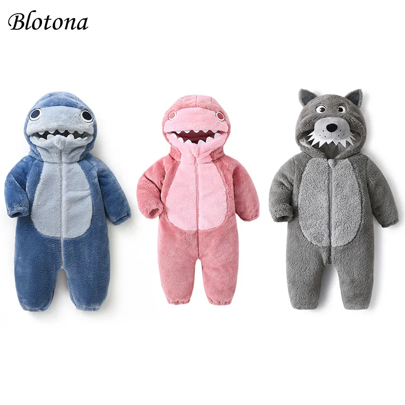 

Blotona Baby Lovely Animal Costume Winter Warm Long Sleeve Hooded Romper Cute Halloween Plush Jumpsuit