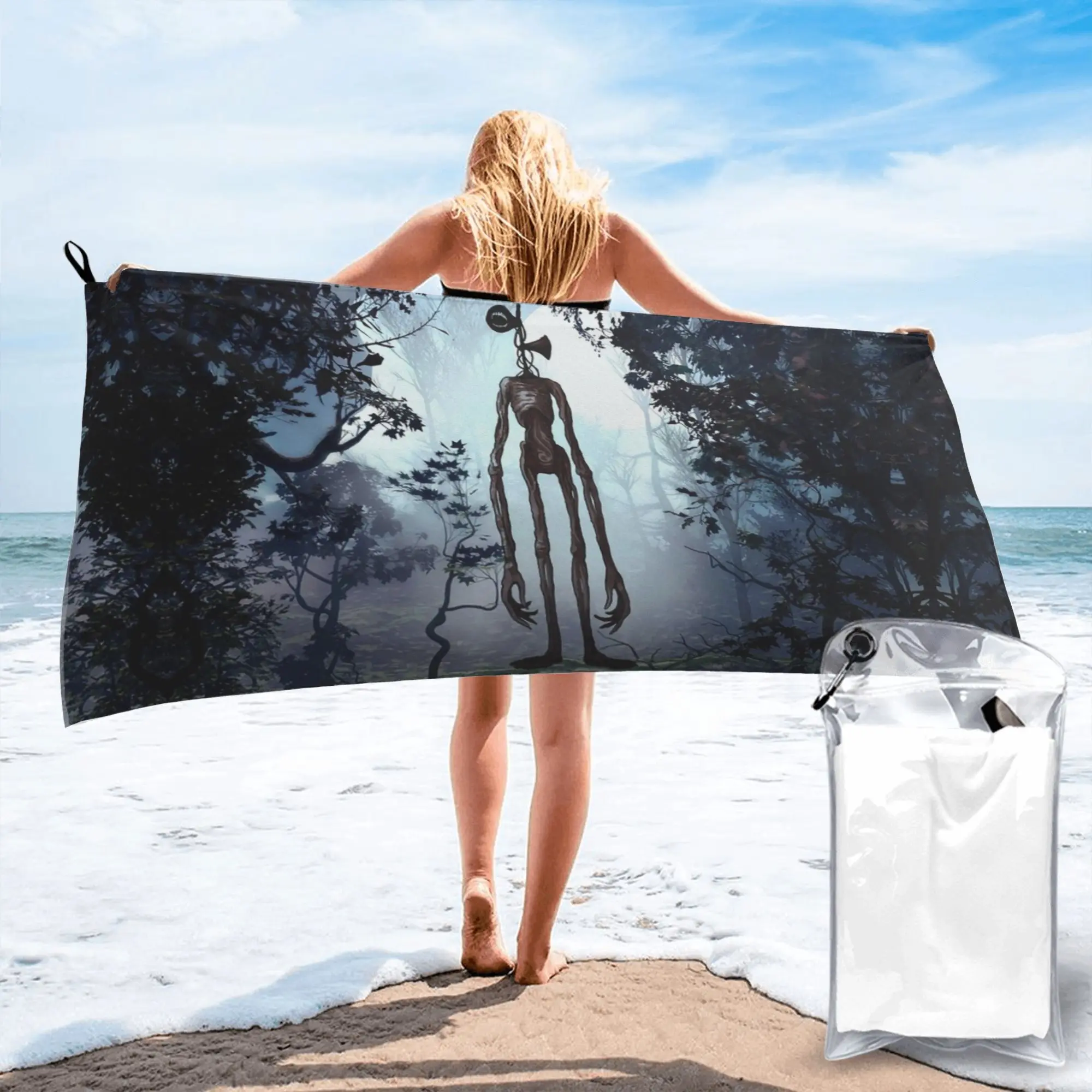 Siren head in dark forest Beach Towel Soft Microfiber Quick Dry Absorbent Quick Towels For Mountain Climbing