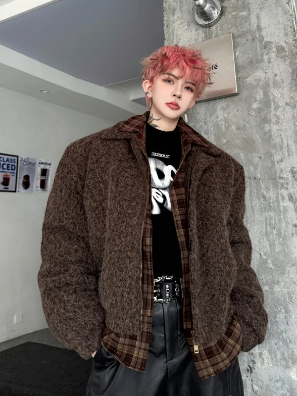 

Мужское утепленное шерстяное пальто TANGZ STUDIO с клетчатыми вставками, двубортное, повседневное, теплое, с хлопковой подкладкой, молодежное, модное