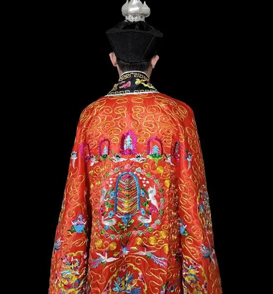 Chinese Taoist Priest Robe Men Tradition Embroider Long Thick Gown