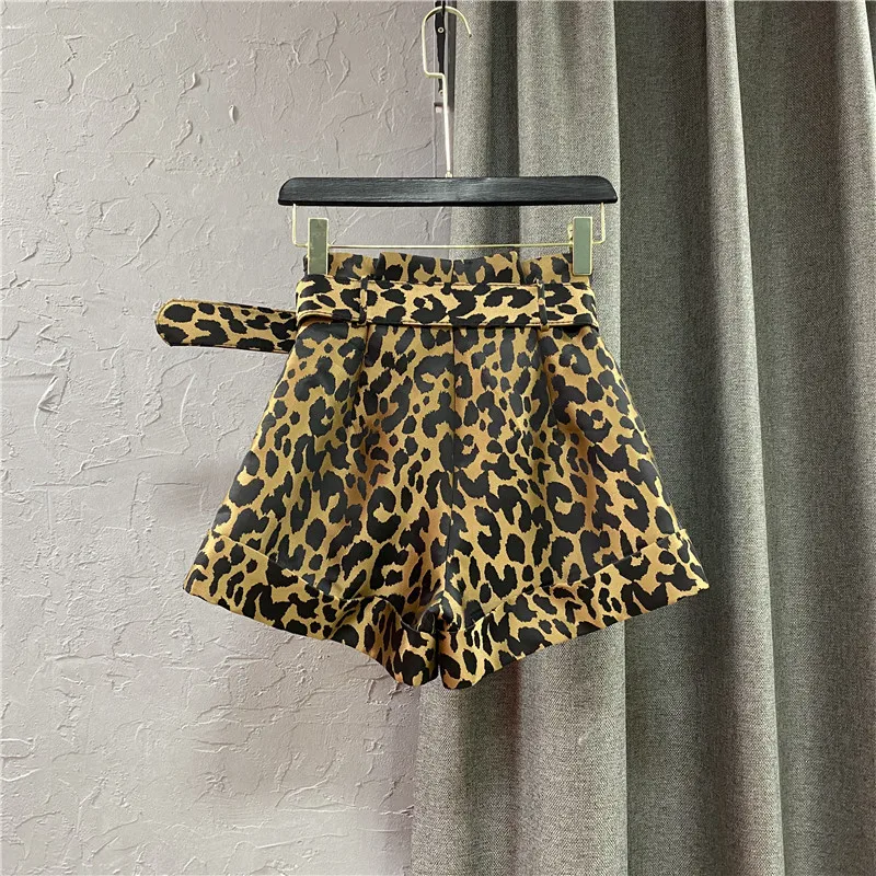 Imagem -02 - Calções Casuais com Estampa Leopardo de Cintura Alta para Mulheres Cinto Selvagem Calças Largas Largas em Linha a Calças Quentes Moda Feminina Primavera H2958 2023