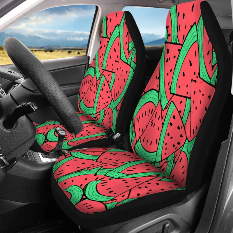 2pcs Watermelon Slice Car Covers | Breathable Polyester Vehicle Cushion Covers For Front Seats Only, Universal Fit, Machine Wash