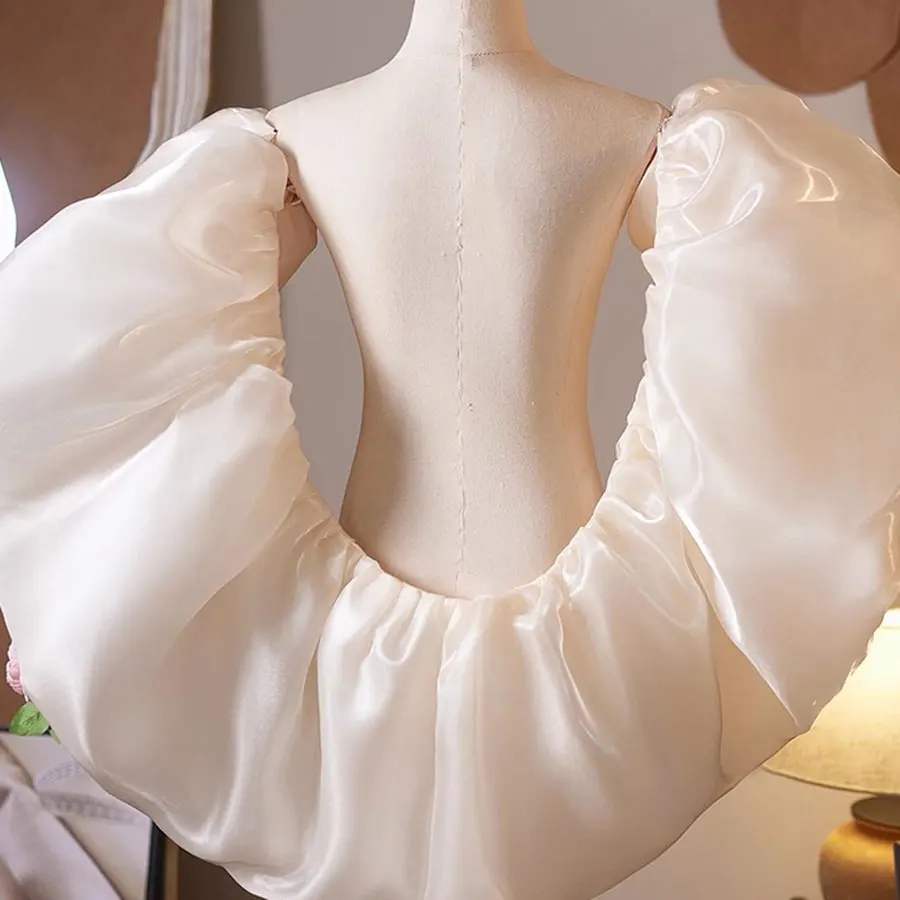 Mingli Tengda العروس الأورجانزا نفخة تغطي الأسلحة سترة الفتيات مبالغ فيها بوليرو معطف مطابقة مساء فستان المرأة أنيقة التفاف