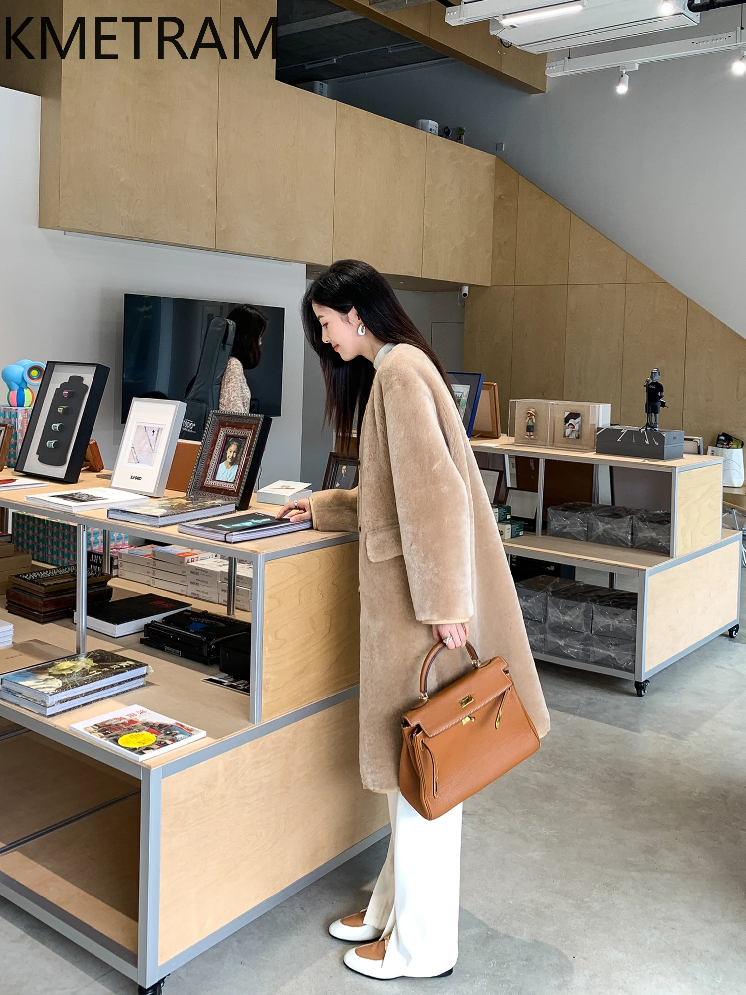 Natürliche Merinowolle Schaffell Doppelseitige Pelzjacke Frauen Mode Kamel Lange Echtpelzmantel Winter Frau Kleidung 2025, abrigos