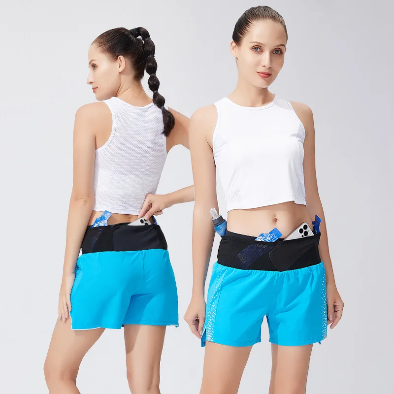 2 in 1 Quick-Dry Running Shorts 3'' Marathon Athletic Training Shorts with Waist Pockets & Triangle Liner Shorts for Men Women