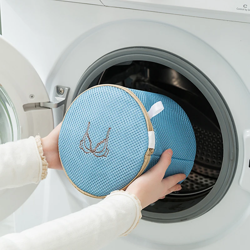 Blue Laundry Bag Embroidered Thicken Laundry Bags For Washing Machine Dirty Clothes Storage Basket Clothes Clean Protect Pouch