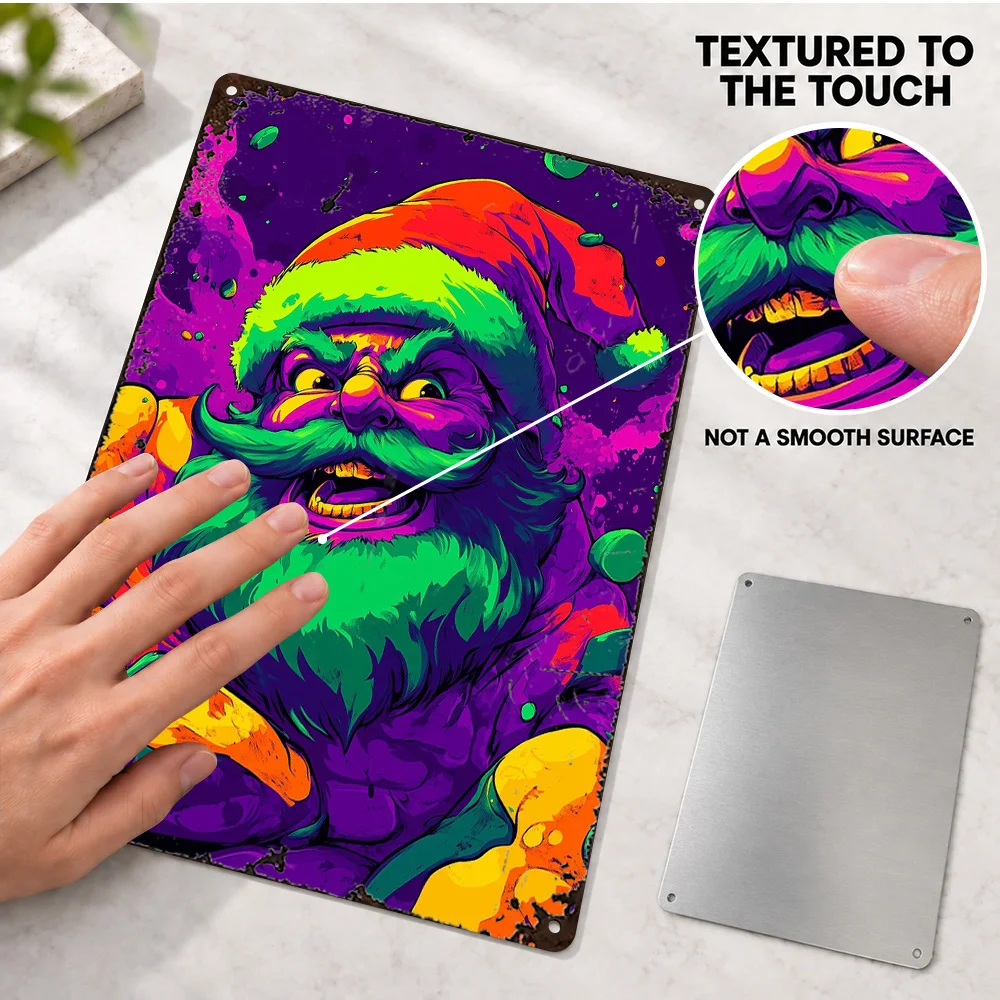 Angry Santa Claus Aluminum Poster Retro Bold Contemporary Illustration Gallery Wall Art Personalized Metal Sign Collector Gift