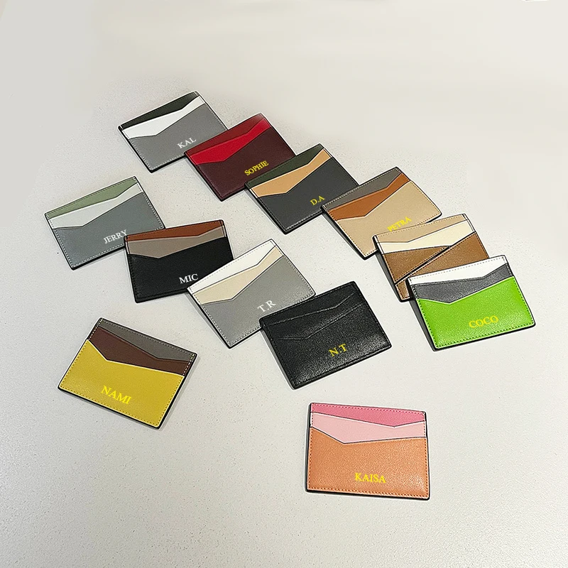 Custom Initials Luxury Card Holder Woman Man Fashion Creative Card Wallet Genuine Leather Creative Gift Card Bag Coin Purse